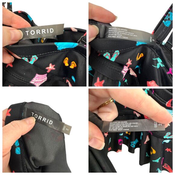 Torrid Swim Set 2X Peplum Push-Up Tankini Top High Waist Ruched Bottom Vixen HTF - Picture 11 of 12